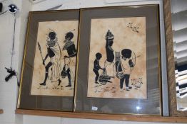 Two large monochrome prints of African tribesmen in gilt frames