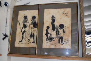 Two large monochrome prints of African tribesmen in gilt frames