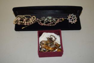 Box containing a quantity of costume jewellery and a Sekonda pocket watch