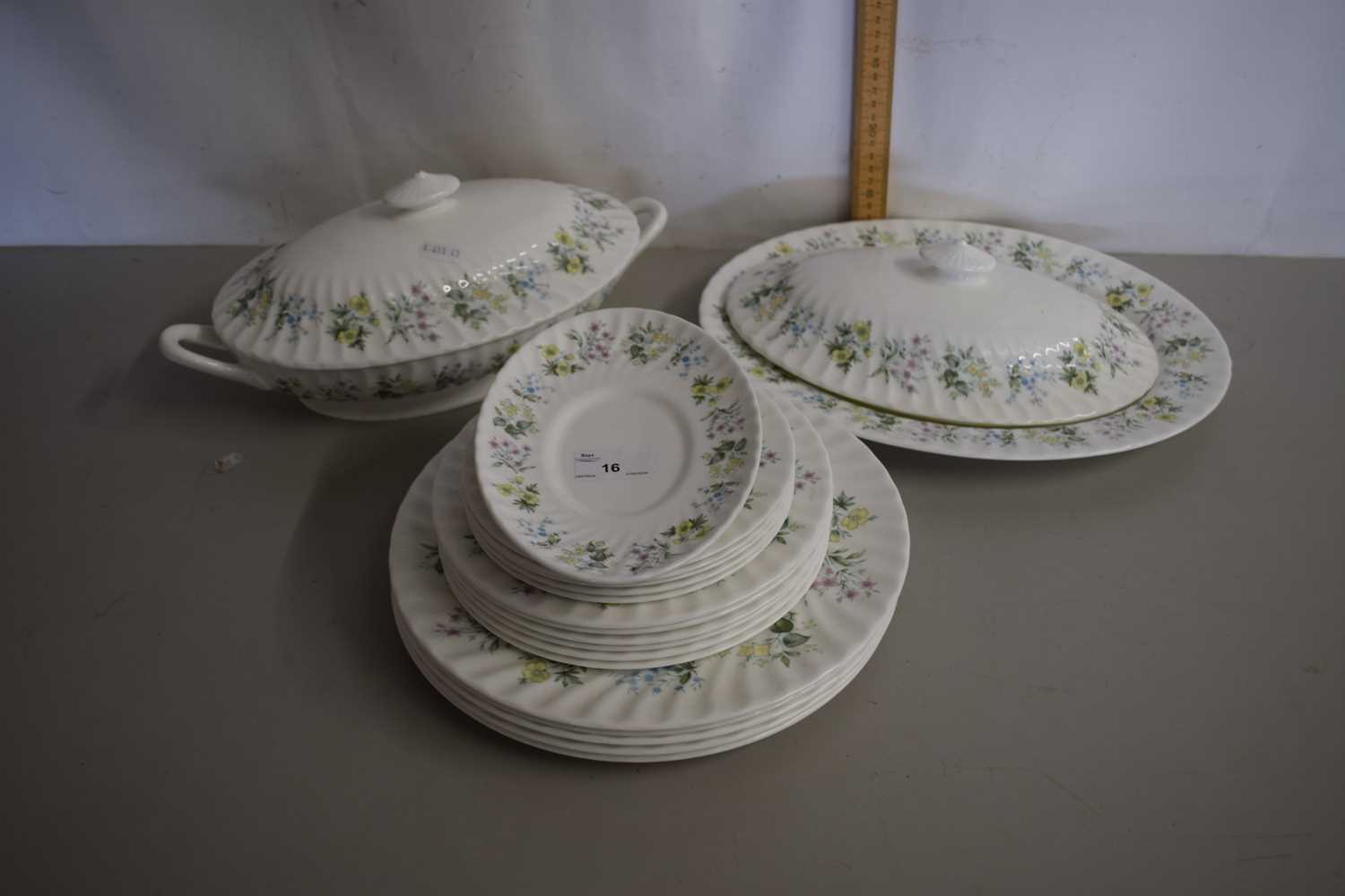 A quantity of Minton china wares in the Spring Valley pattern comprising five large dinner plates,