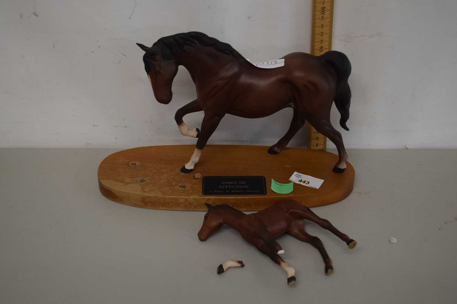 A Beswick model of horse and foal entitled Spirit of Affection on oval wooden plinth
