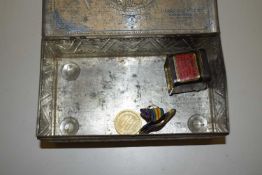 Vintage Bluebird Toffee box containing Great War medal and ribbon