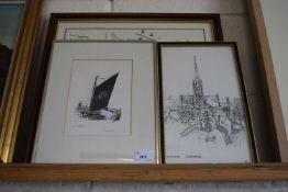 A print of a Wherry entitled The Albion signed lower right together with a further drawing of