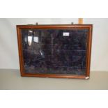 A glass display case with wooden frame, 50cm long