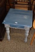 A painted square side table with drawer beneath, approx 54cm square