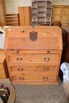 A distressed pine reproduction drop front bureau, approx 93cm