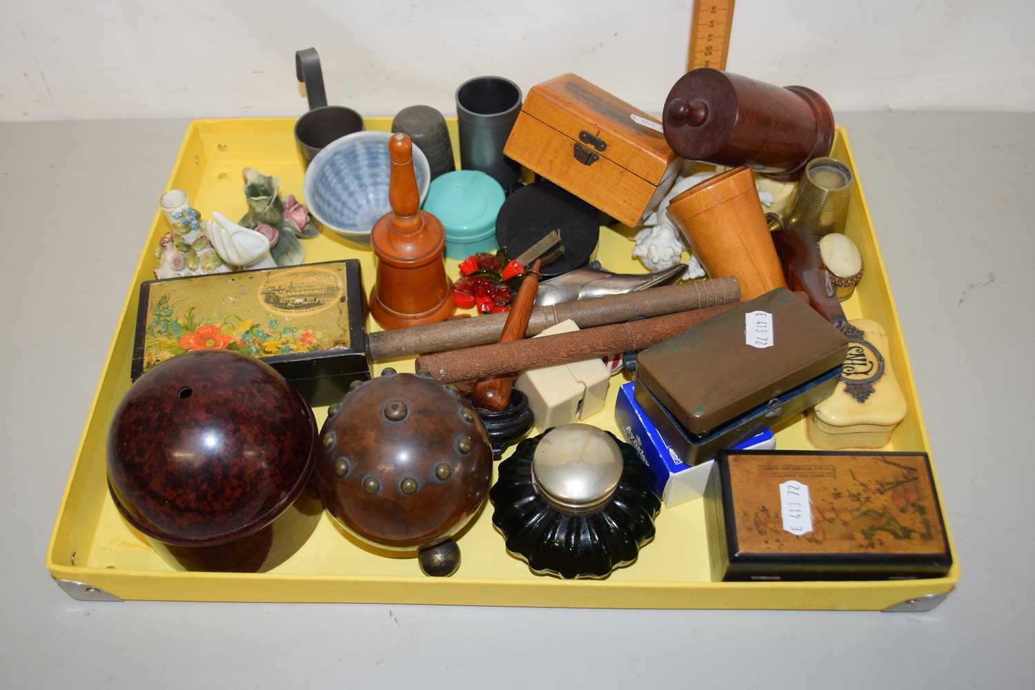 Box containing a quantity of Treen wares and other items