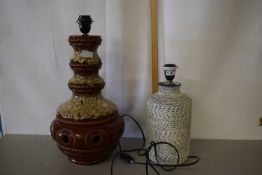 Two ceramic table lamps, one brown glazed, largest 50cm high