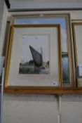 A watercolour of a Norfolk Wherry signed Tony Garner in gilt frame together with a further oil on