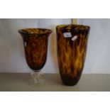 Two Art Glass vases both with brown speckled design, largest 30cm high