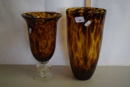 Two Art Glass vases both with brown speckled design, largest 30cm high