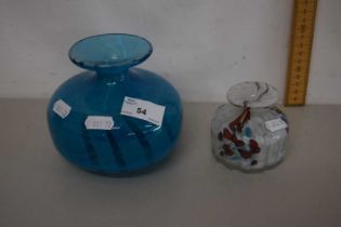 A Mdina blue glass together with a further small mottle glass vase