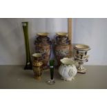 Large Art Glass vase, 40cm high together with a pair of Japanese Satsuma type vases (a/f) and