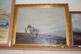 Print entitled Ploughman and the sea in gilt style frame