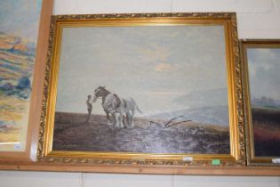 Print entitled Ploughman and the sea in gilt style frame