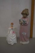 A Royal Doulton model of Dawn together with a large Spanish ceramic figure of a child with rabbit