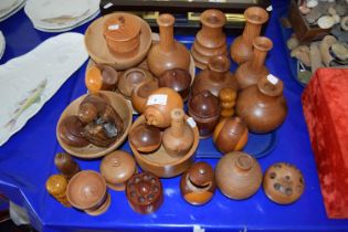 Large quantity of Treen wares, vases, bowls etc