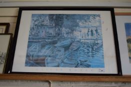 A Claude Monet print in black lacquer frame