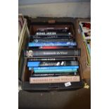 Box containing quantity of various hardback reference books including Folio Society Wonders of the