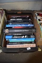 Box containing quantity of various hardback reference books including Folio Society Wonders of the