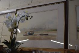 Martin Sexton, framed watercolour, boats on the shore, 38 x 55cm approx
