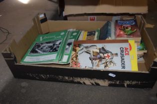 Box containing various items including Vintage Car magazine, books, Dr Who annuals etc