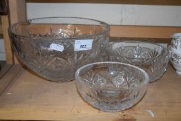 Three cut glass bowls