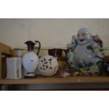 Collection of various ceramics including a large Buddha, harvest ware jug etc