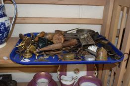 Tray containing a large quantity of various metal wares including keys, gramophone needles, Tudric