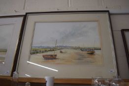 Martin Sexton, watercolour, boats on the shore, 38 x 55cm approx