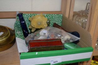 Box containing a quantity of very small collectables including shells, miniature books, bottles etc