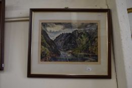 Watercolour of mountain river scene