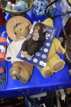 Three vintage teddies and a commemorative coin collection