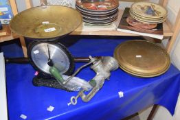 Vintage kitchen scales together with mincer and bed warmer