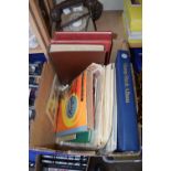 Box containing a collection of stamps in various stock albums, loose pages etc