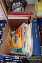 Box containing a collection of stamps in various stock albums, loose pages etc