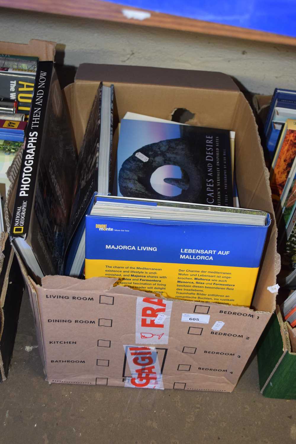 Box containing a quantity of various hardback reference books relating to photography, travel etc