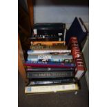 Box containing a quantity of hard back reference books including music interest Sinatra, U2 ,