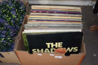 Box of various LP records including The Shadows, Showaddywaddy, Dionne Warwick, Shirley Bassey, Fats