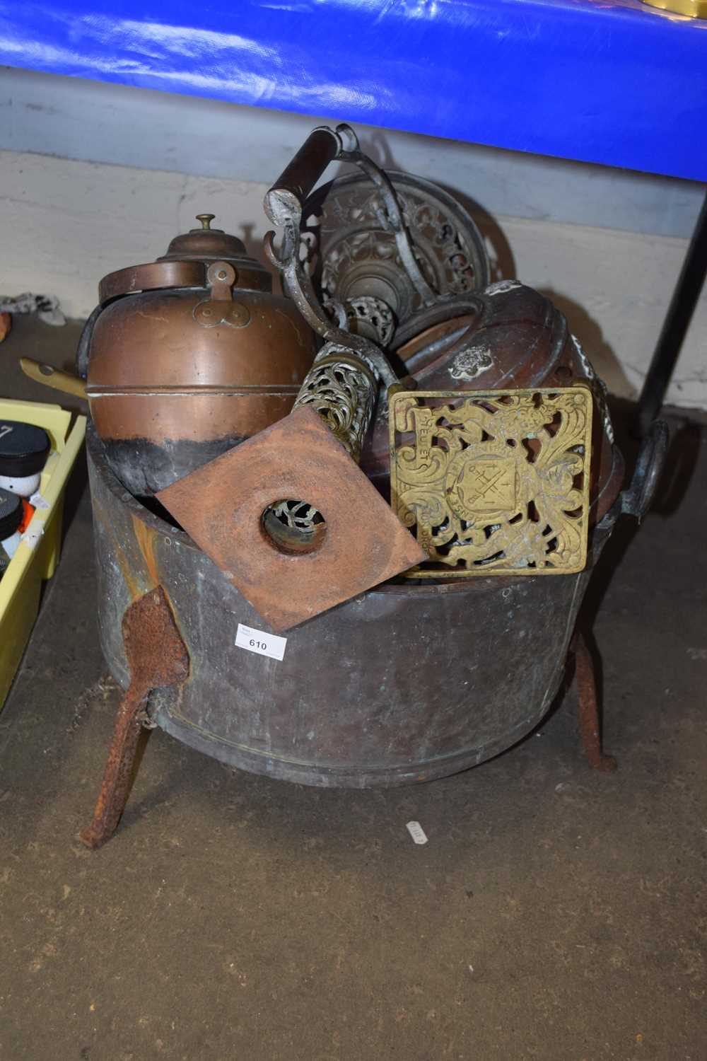 Quantity of various metal ware including trivets, pots etc