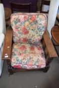 Upholstered oak framed reclining chair