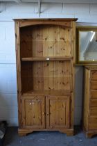 Modern pine bookcase with cupboard beneath