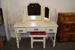 Painted wooden dressing table with mirror and stool