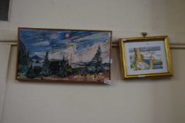 Framed oil on canvas landscape together with one other framed picture