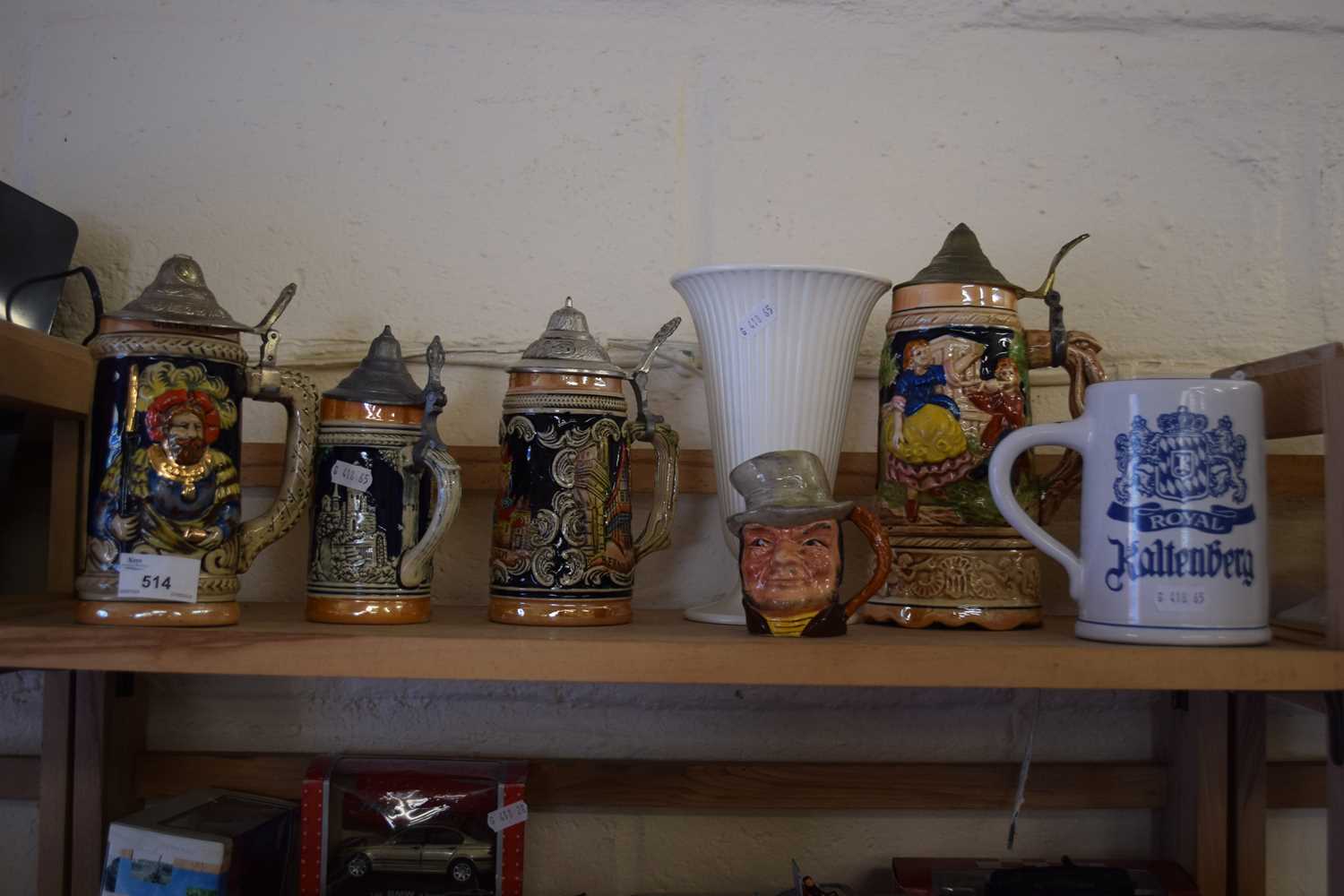 Collection of various beer steins, miniature character jug etc