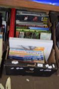 Box containing various travel interest books together with others including The Drawn Blank
