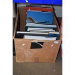 Box of various books including Mercedes, pictorial history of the world, atlas etc