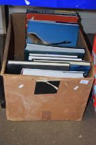 Box of various books including Mercedes, pictorial history of the world, atlas etc