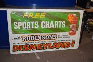 A large advertising sign for Robinsons Whole Orange Drink with verso showing Safety Poster