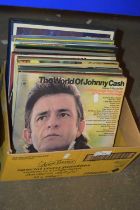 Box containing various vinyl records including Frank Sinatra, Andy Williams etc